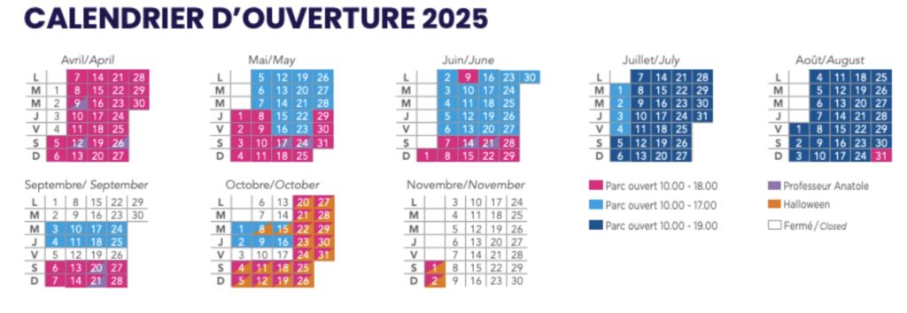 Calendrier d'ouverture horaire et affluence France Miniature 2025