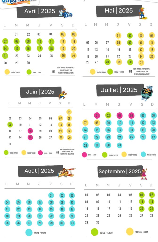 Calendrier date et horaire d'ouverture et affluence parc Ange Michel 2025