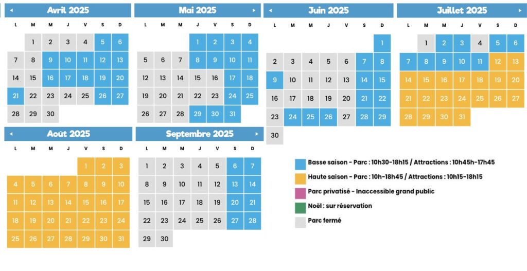 Calendrier ouverture Papea Parc affluence et horaire 2025
