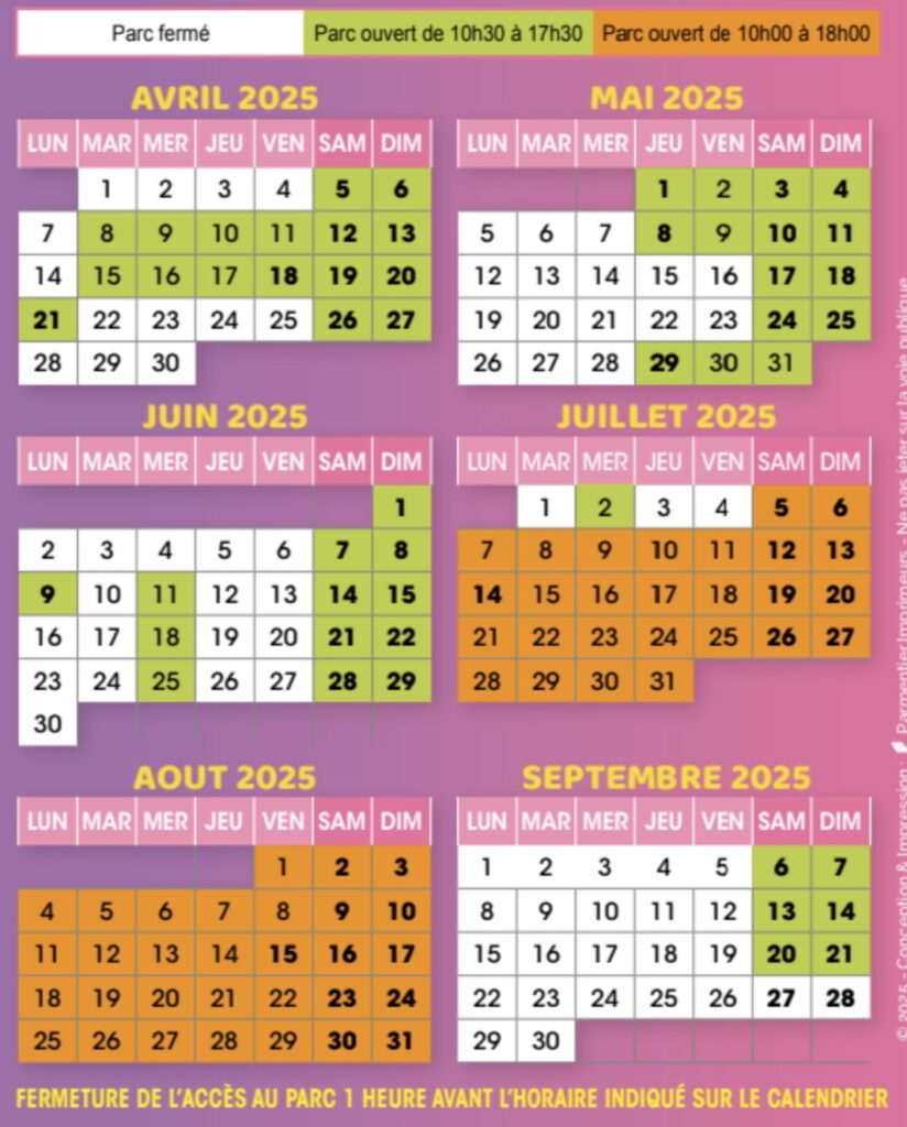 Calendrier d'ouverture parc didi'land 2025 horaire et affluence par date