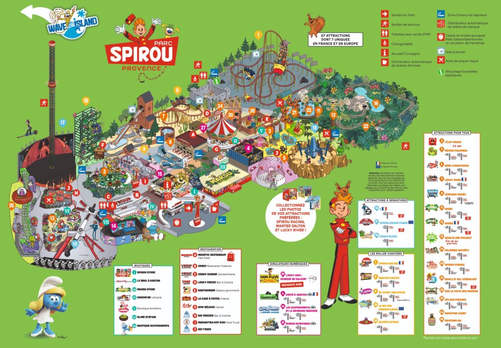 Plan Parc Spirou liste des attractions