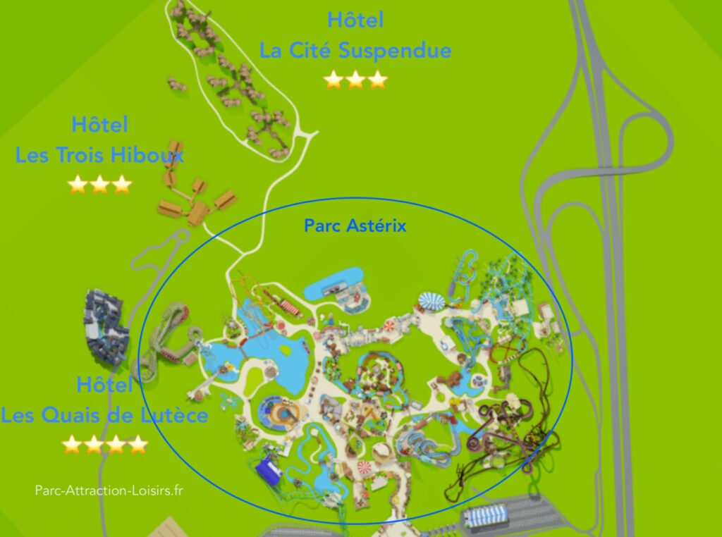 Carte hotel Parc Astérix : distance à pied et accès