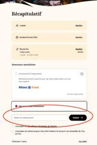 Saisie code promo Puy du Fou tarif réduit étudiant et scolaire