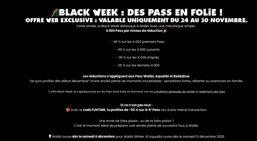 promo black friday walibi belgique : abonnement pass annuel pas cher
