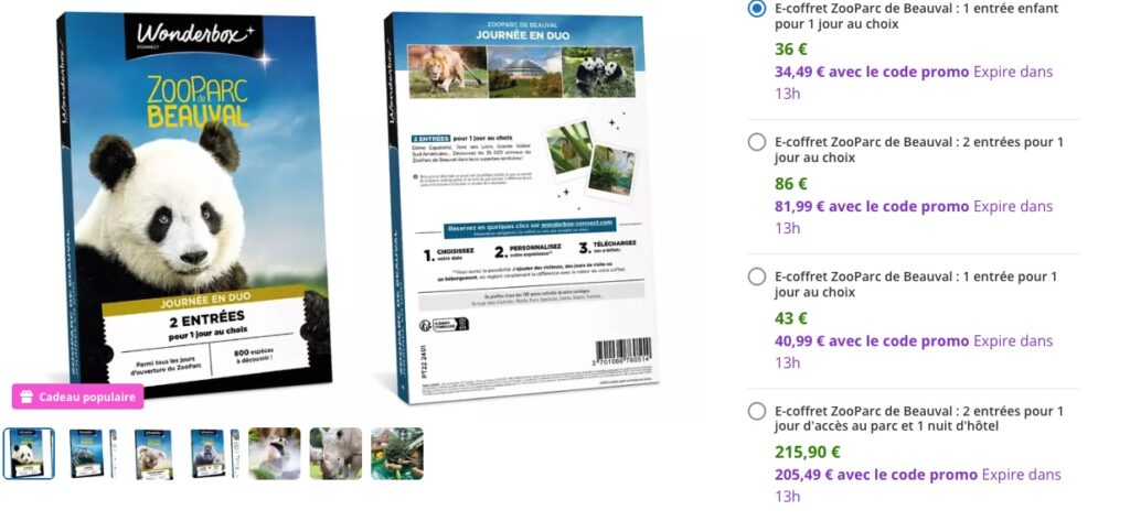 promo coffret cadeau wonderbox parc d'attractions et zoo 
