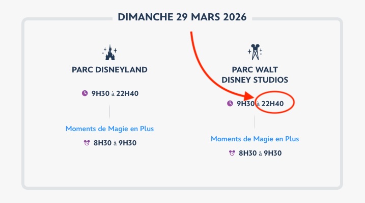 horaire fermeture parc Disney Adveture World