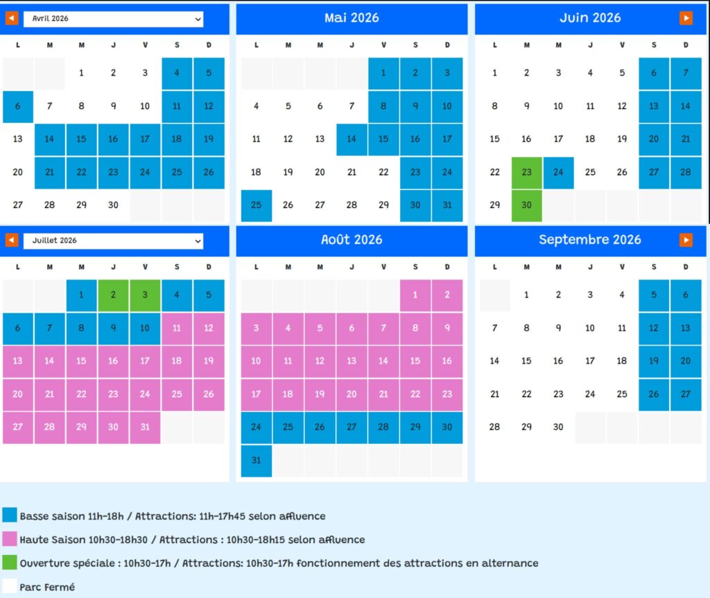 Calendrier date d'ouverture et horaires affluence parc Family Park 2026