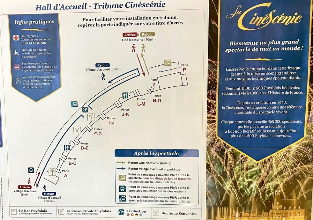 brichure cinescenie, accès et placement en tribune
