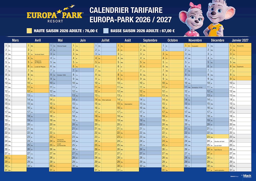 calendrier ouverture horaire europa-park 2026