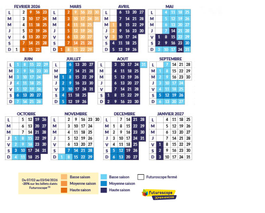 Date haute et basse saison de fréquentation au Futuroscope et Aquascope
