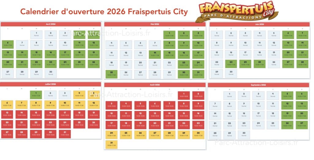 Calendrier d'ouverture, horaire et affluence Fraispertuis City 2026