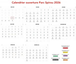 Calendrier ouverture horaire affuence Parc Spirou