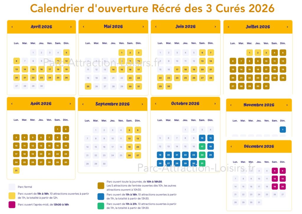 Calendrier d'ouverture , horaire , affluence et fréquentation Récré des 3 curés 2026