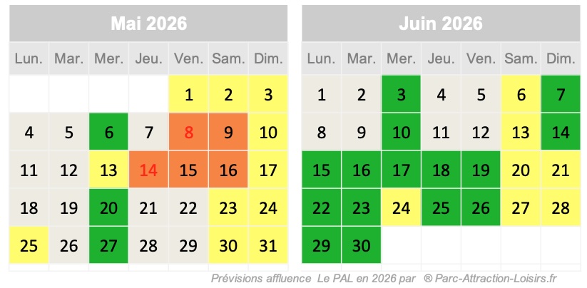 calendrier prévision affluence fréquentation Le Pal mai juin 2026