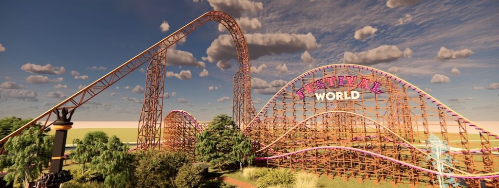 nouvelle zone festival world à Walibi Belgique belgium, nouveau cioaster en bois wooden