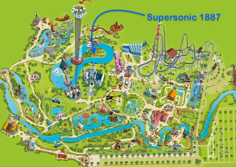 plan ou se trouve attraction supesonic 1887 à Nigloland