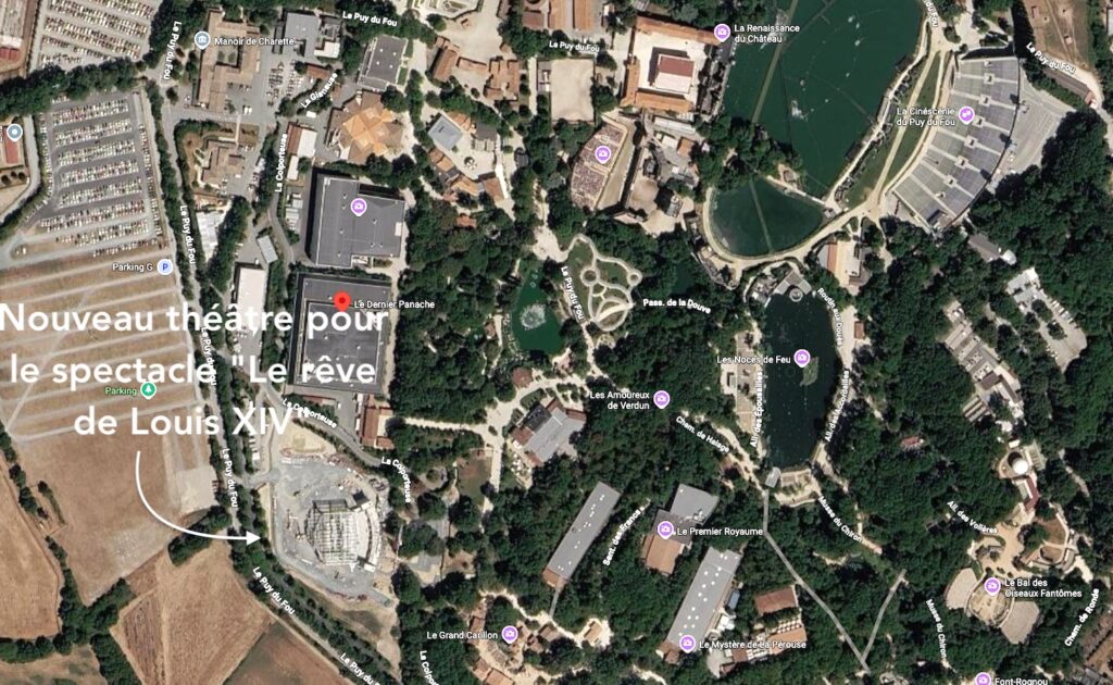 plan puy du fou avec emplacement nouveau spectalce 2027 le reve de Louis XIV 14 nouveauté 2027
