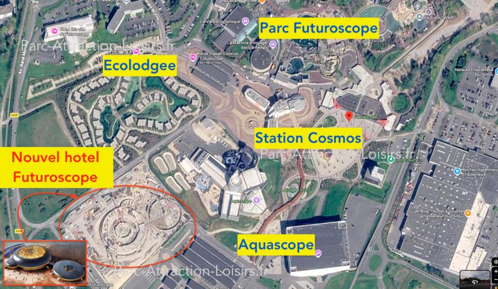 emplacement, plan implantation nouvel hotel futuroscope utopia 2027