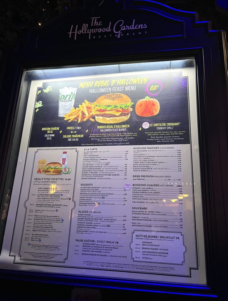 menu restaurant disneyland halloween